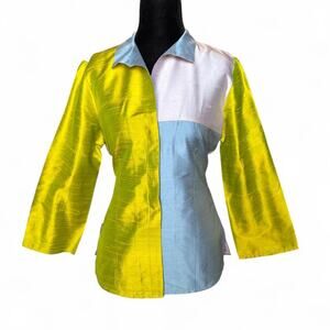 Vintage Yellow Blue Two-Tone Blouse size medium